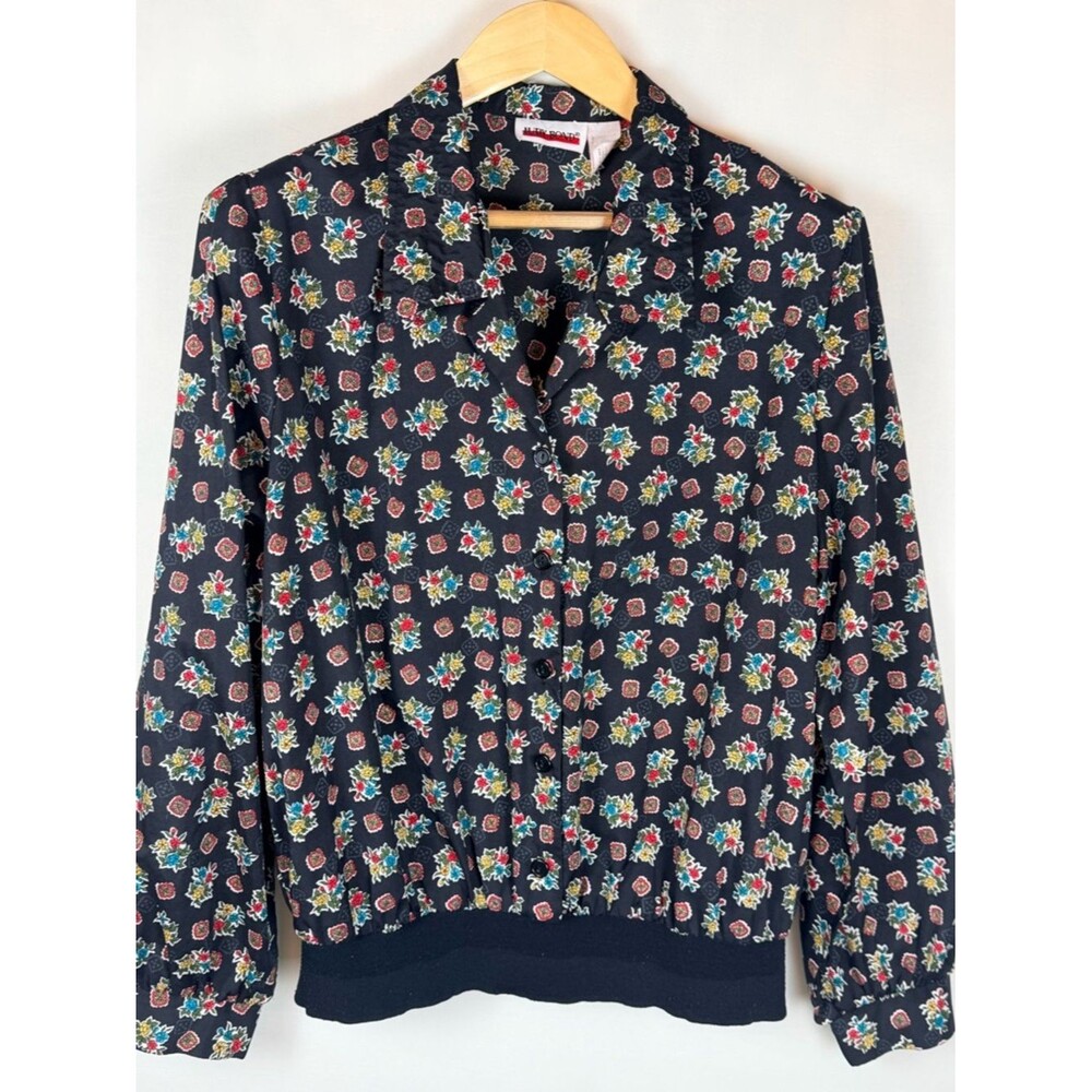 Judy Bond Sz 18 Vintage VTG Floral Blouse Button Front Collared Top Banded Waist